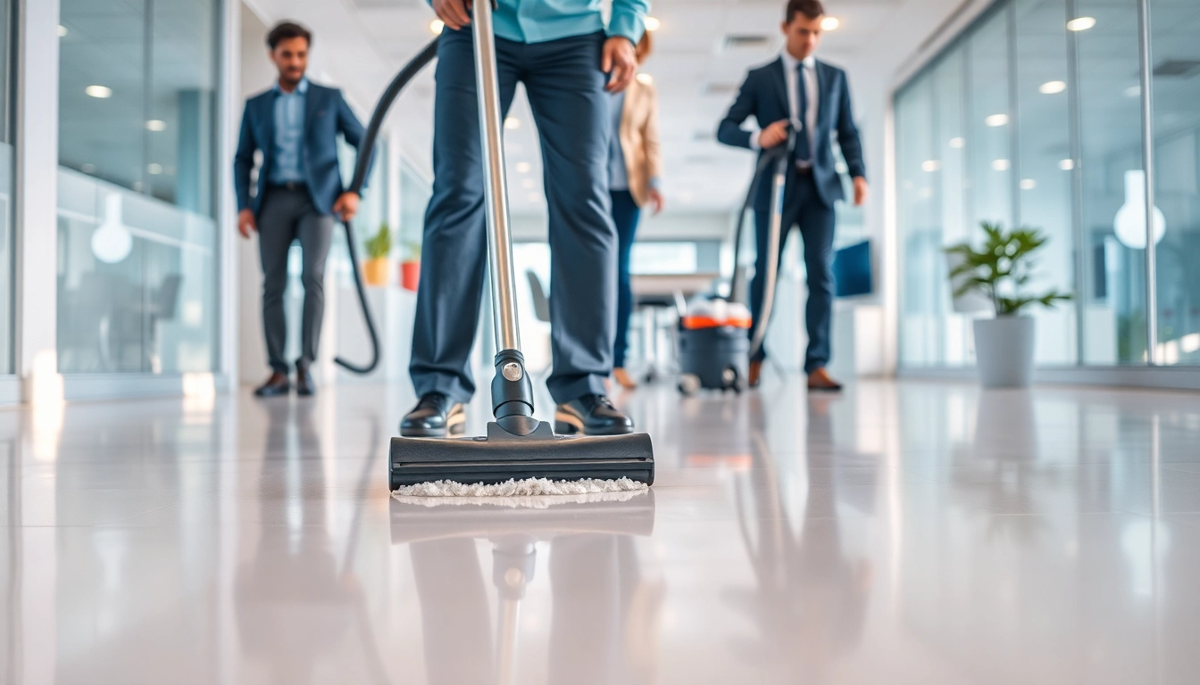 Effektive Gebäudereinigung Ulm durch ein professionelles Reinigungsteam in einem modernen Büro.