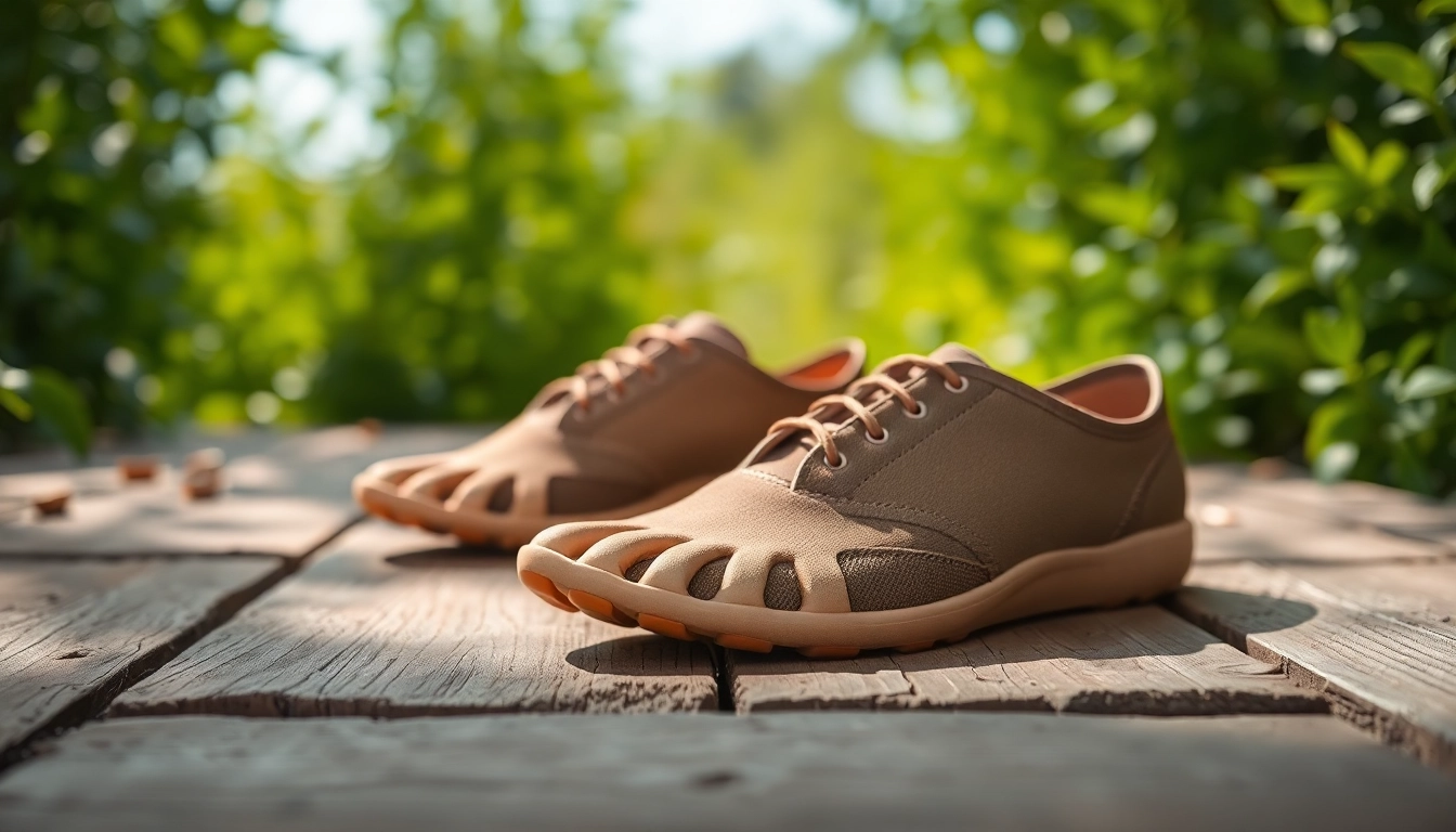 Tragen Sie bequeme Barefoot Schuhe auf dem Holzfußboden in einer natürlichen Umgebung.