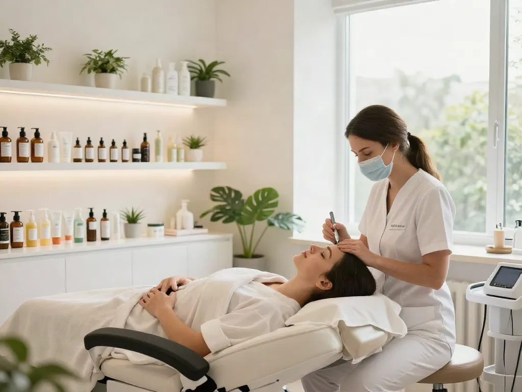 Augenringe wegbekommen in einem einladenden Beauty-Salon mit professioneller Behandlungsvorbereitung