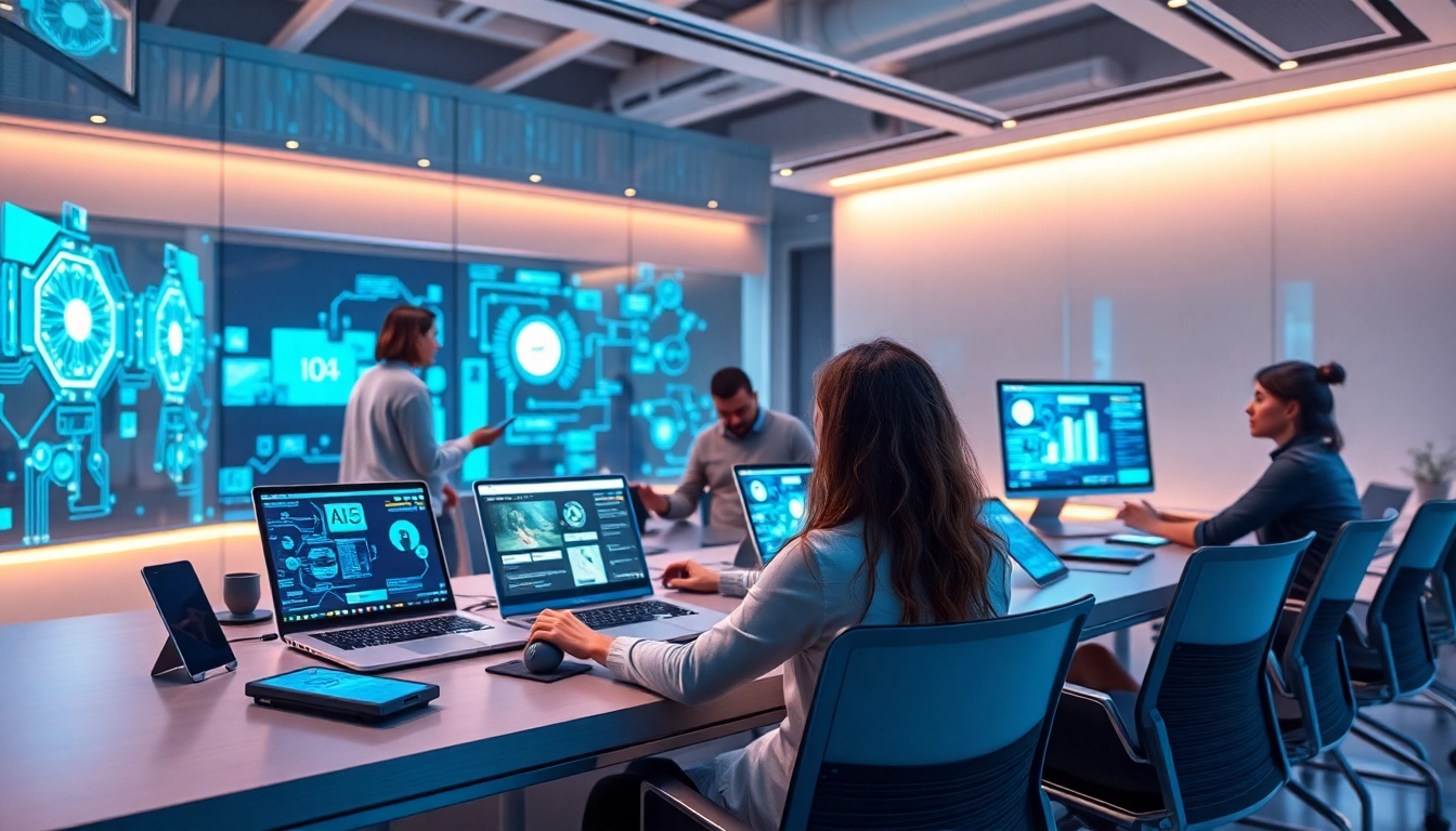 An engaging digital workspace showcasing diverse young adults exploring 18+ ai technology.