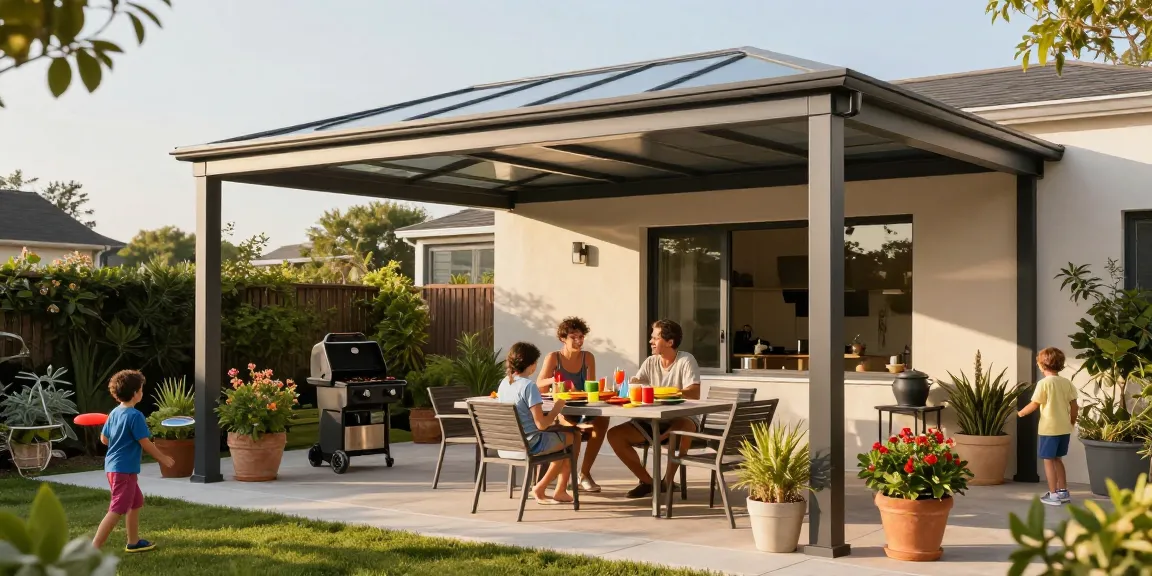 Moderne Terrassenüberdachungen bieten Schutz und Stil für Gartenpartys.