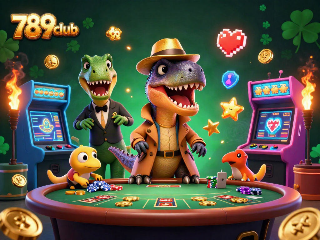 Engage with 789club at a vibrant blackjack table, featuring dynamic 3D characters and casino elements.