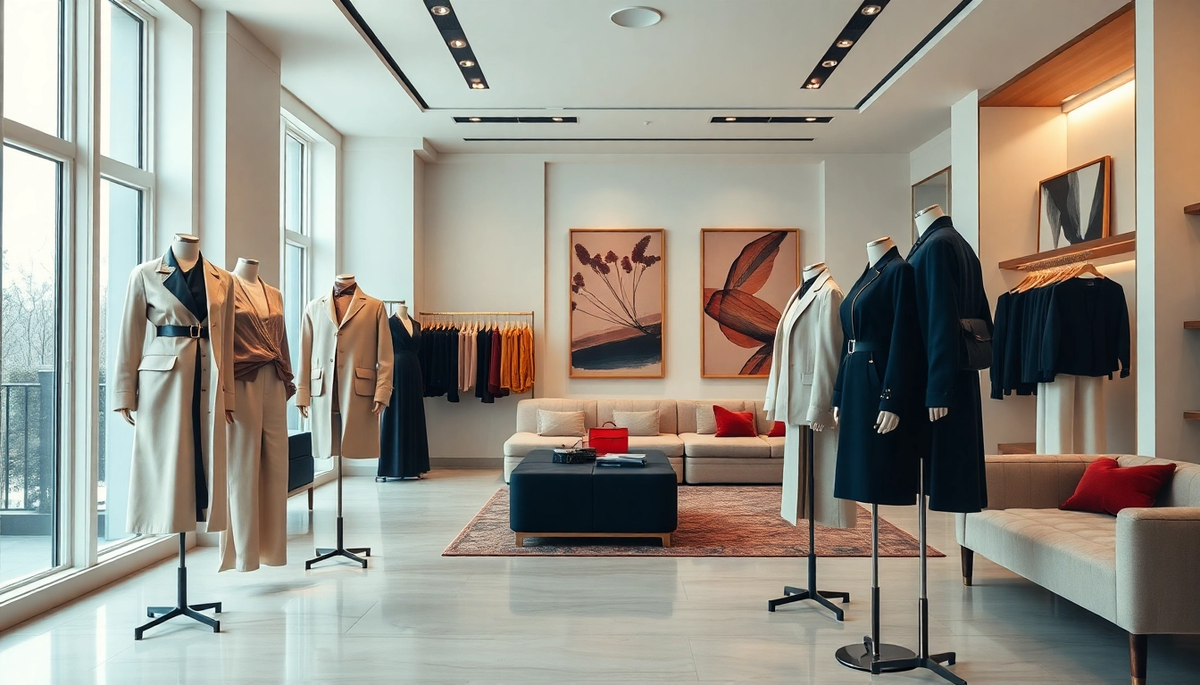 Discover luxury fashion at Alvionz's elegant boutique showcasing high-end garments.