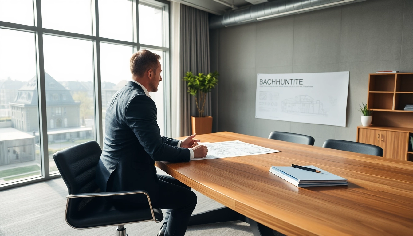Berater im Anzug führt ein Gespräch mit einem Architekten - Headhunter Baubranche Szene.