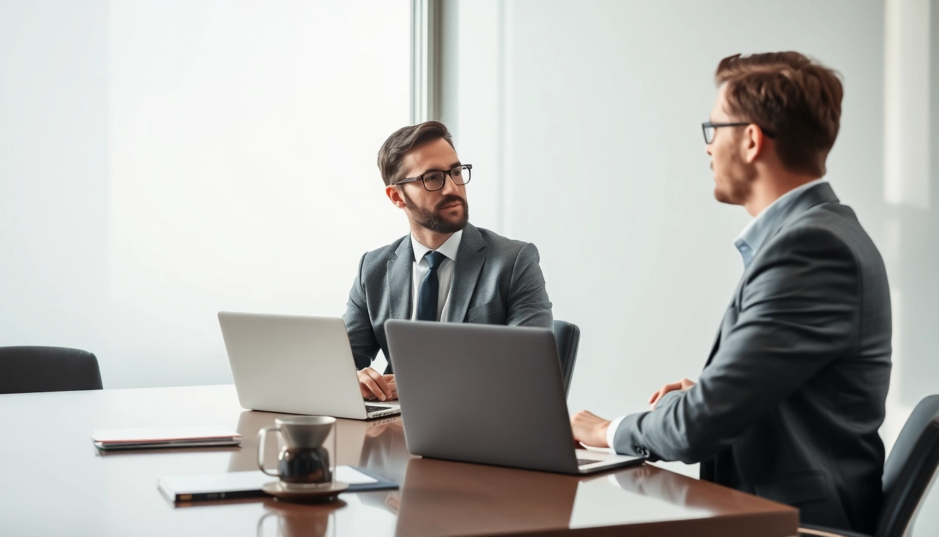 Headhunter führt ein Gespräch mit einem Kandidaten in modernem Büro.