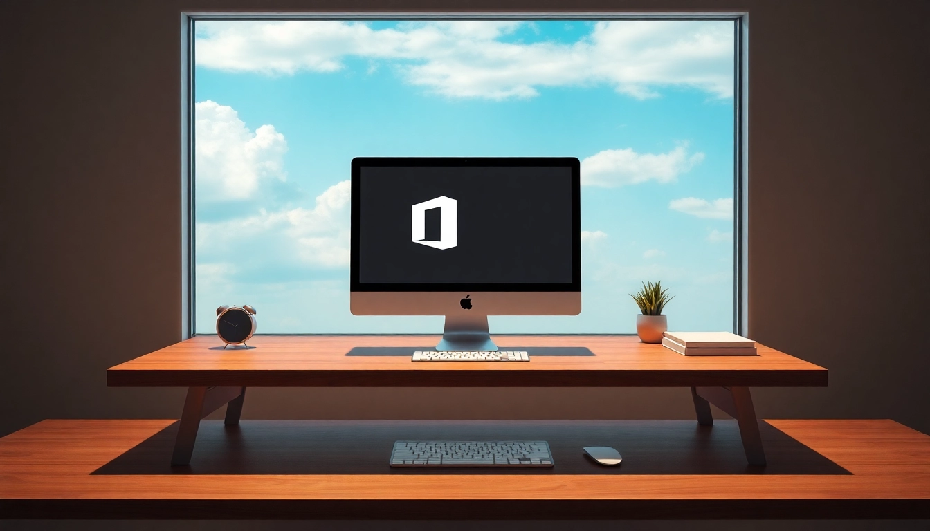 Entdecken Sie die Vorteile von Office für Mac dauerhaft auf einem eleganten Schreibtisch mit modernem Design.