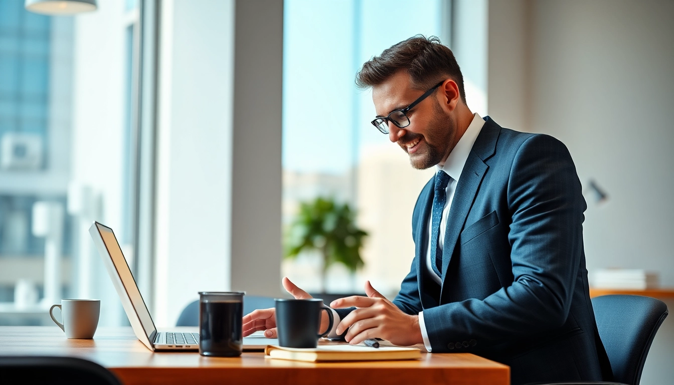 Headhunter Vertrieb Fachmann im modernen Büro bei der Arbeit.