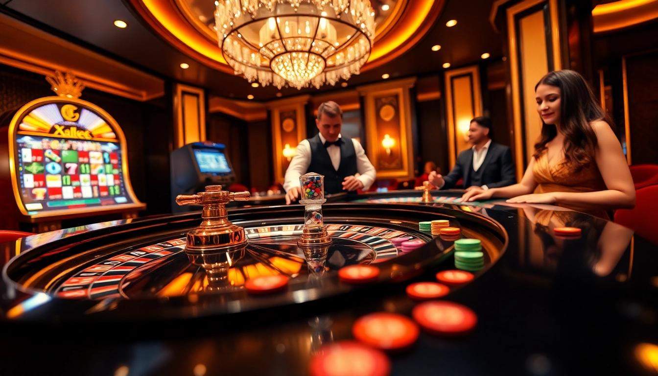 Engage with the excitement of XX88 at a luxurious casino scene featuring a roulette table and vibrant gambling chips.
