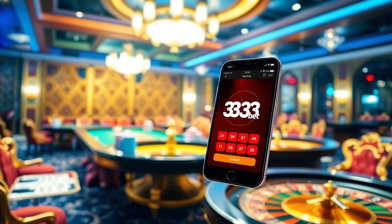 Experience the thrill of online gaming with the 333bet App showcasing high-tech casino elements.