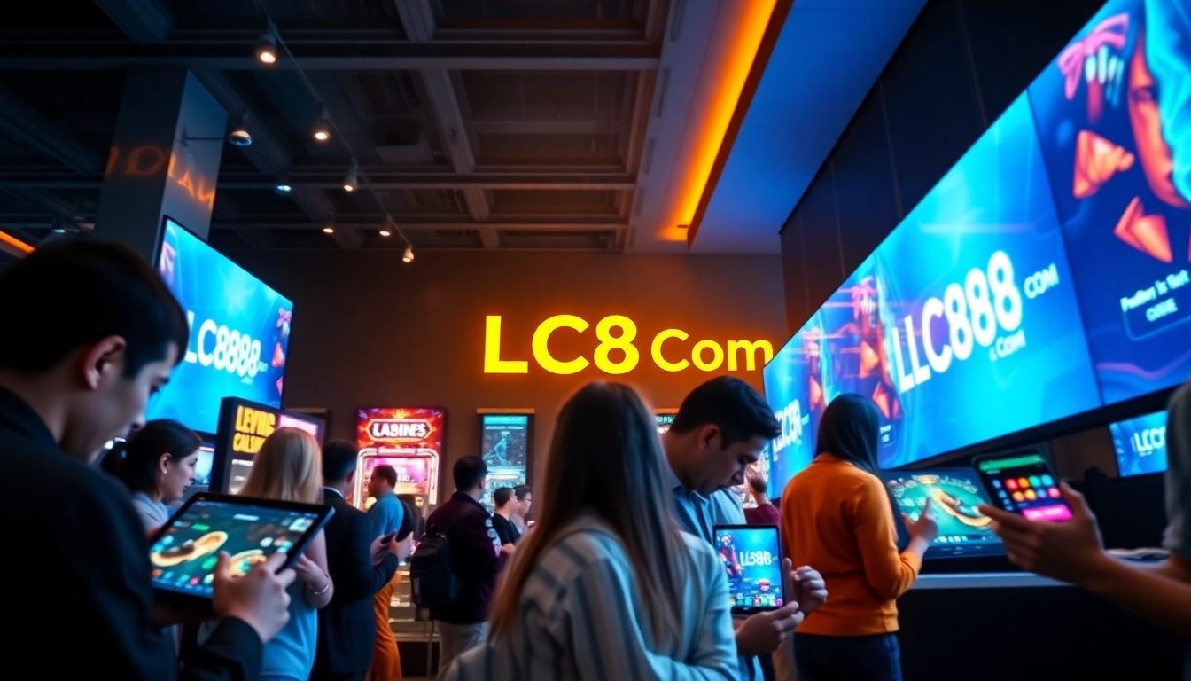 Engaging players using the LC88 Com online gambling platform in a vibrant, modern setting.