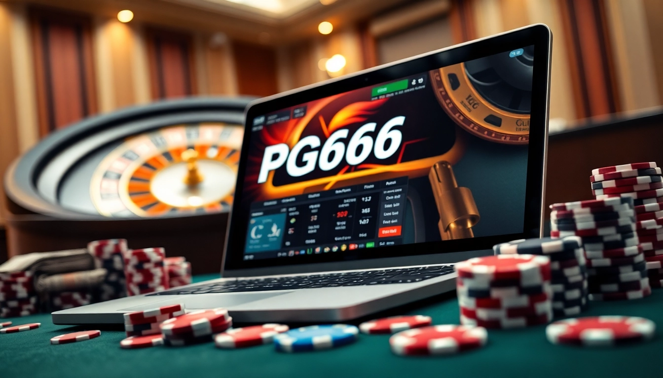 Experience exciting gameplay at PG66 with colorful chips and a roulette wheel in a luxurious setting.