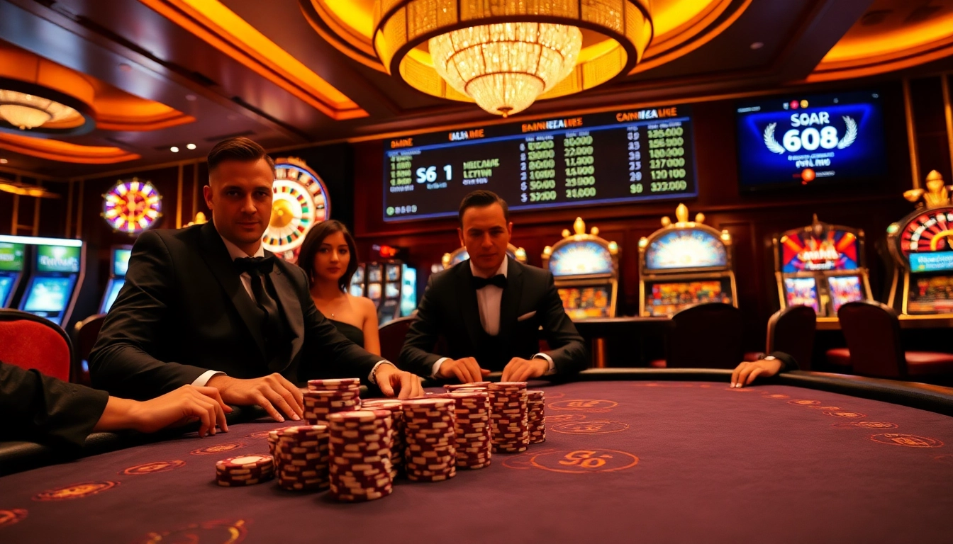 Players enjoy a thrilling poker game at an S8 casino, showcasing excitement and high stakes.