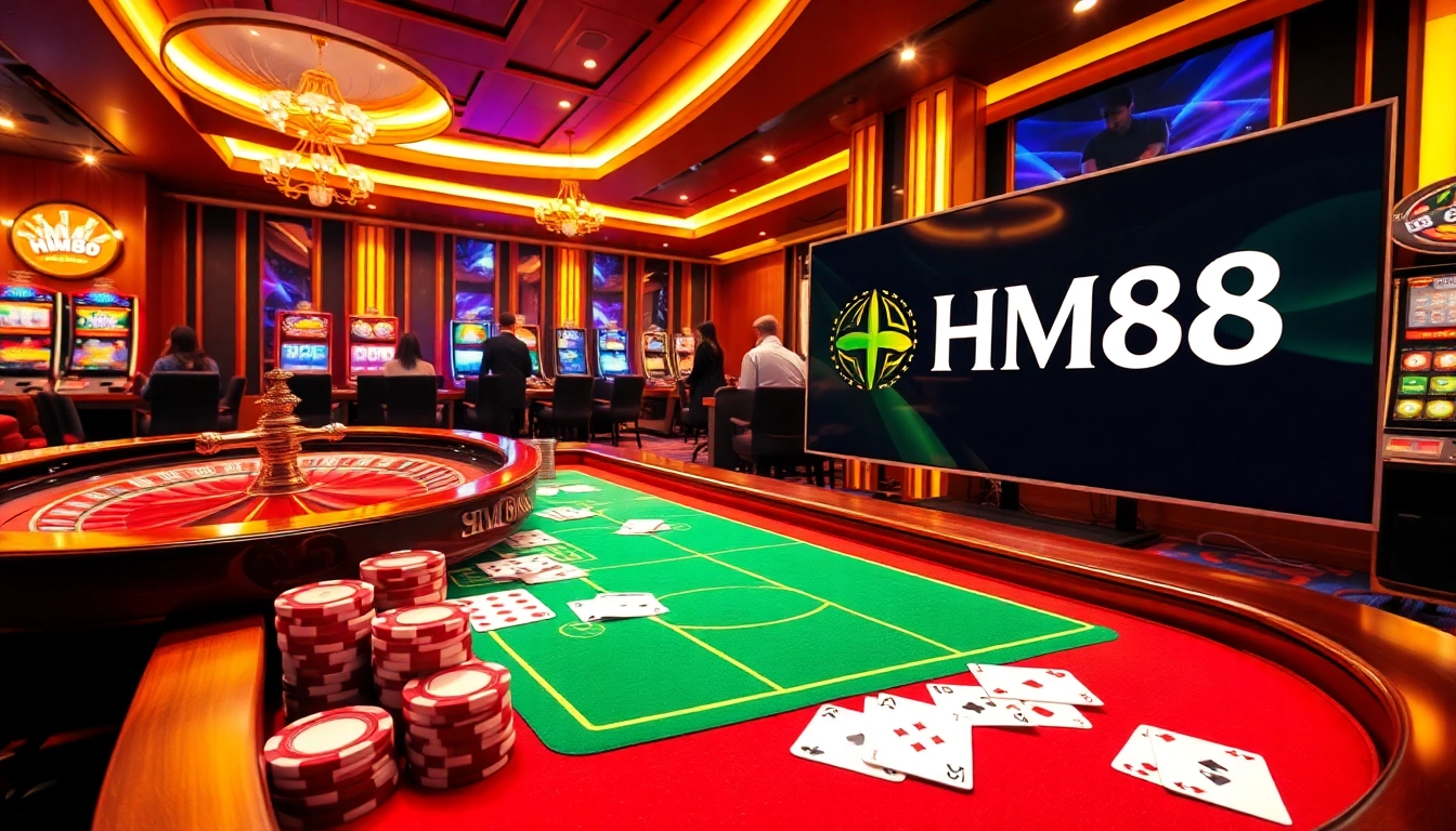 Experience the thrill of online gaming at HM88 with casino tables and digital interactions.
