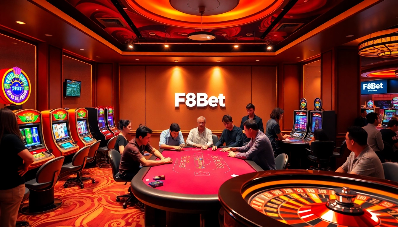 Players enjoying games at F8Bet Casino, showcasing excitement and luxury.