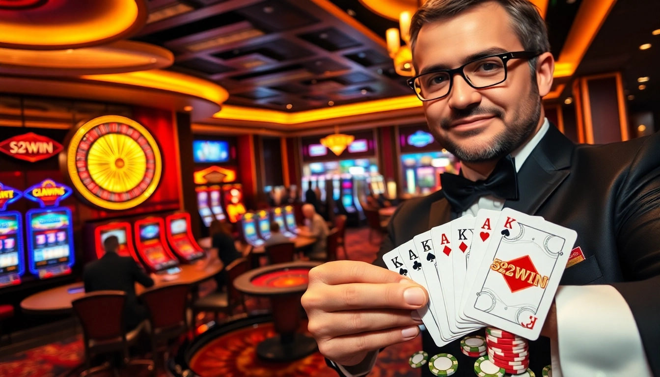 Players enjoying classic table games like poker at 52WIN casino, showcasing excitement and professionalism.