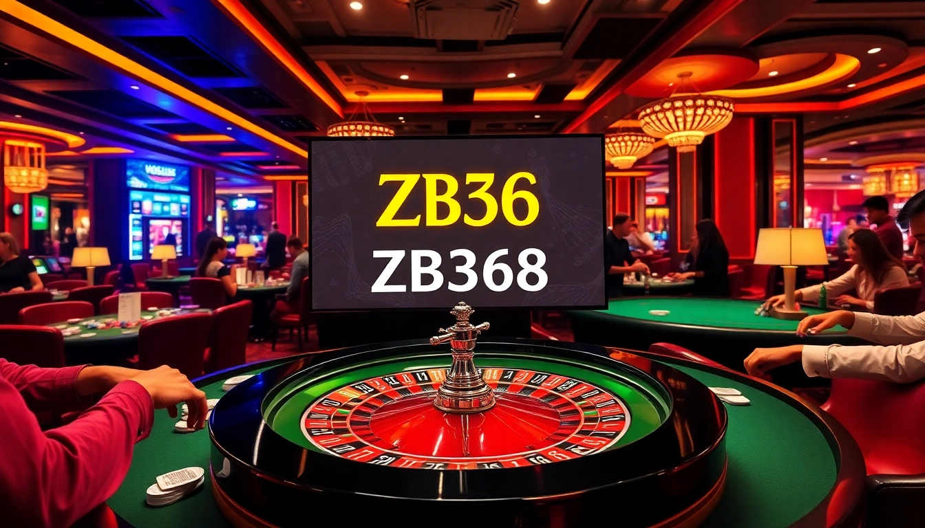 Players engage with ZB368 and roulette in a vibrant casino setting filled with excitement.
