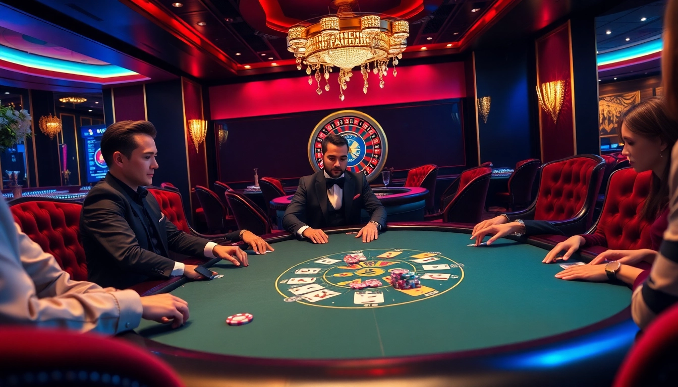 FABET casino scene with poker table, colorful chips, and high-stakes action.