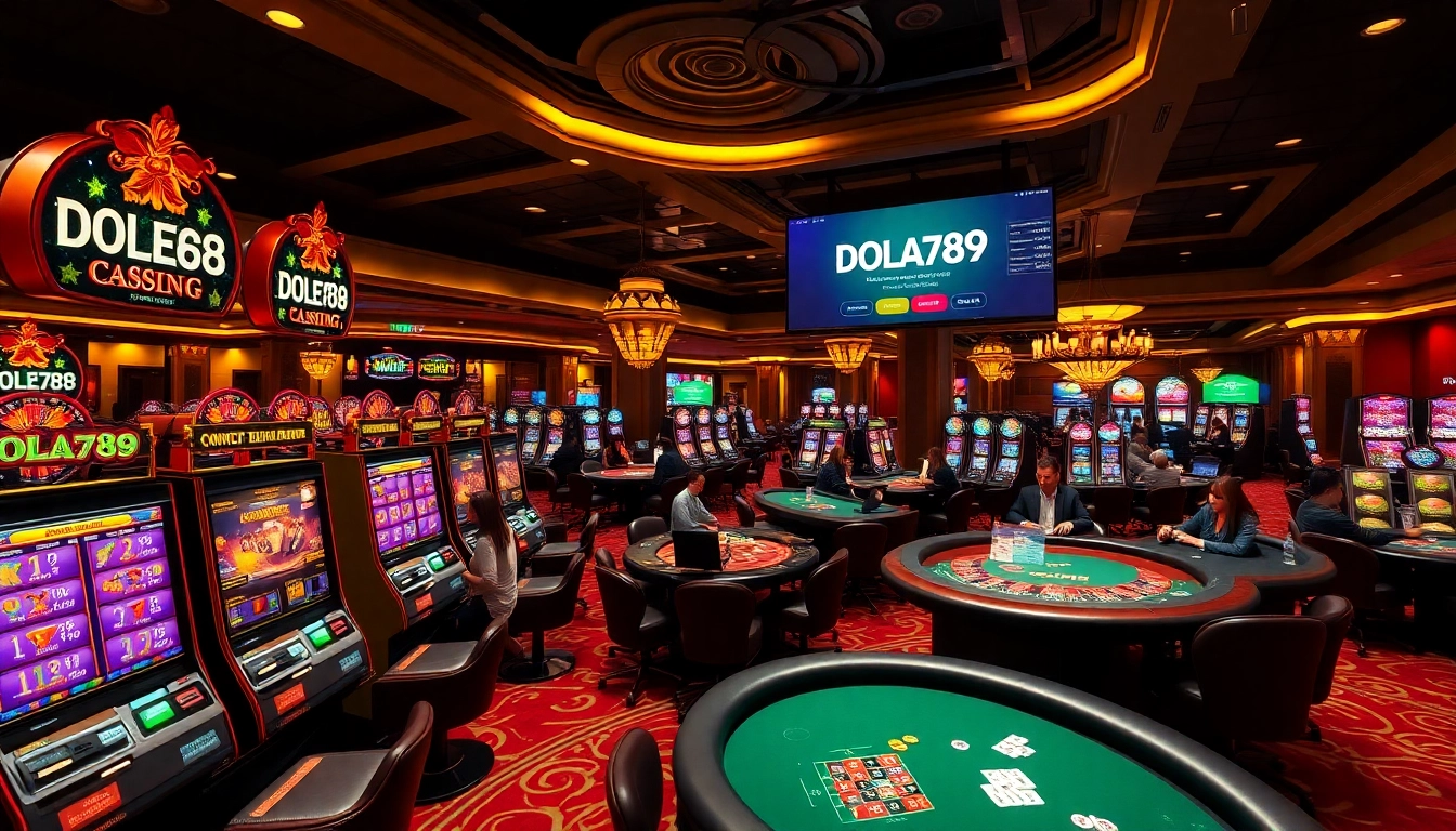 Engaged players enjoying a gambling experience at DOLA789 casino with vibrant tables and exciting games.