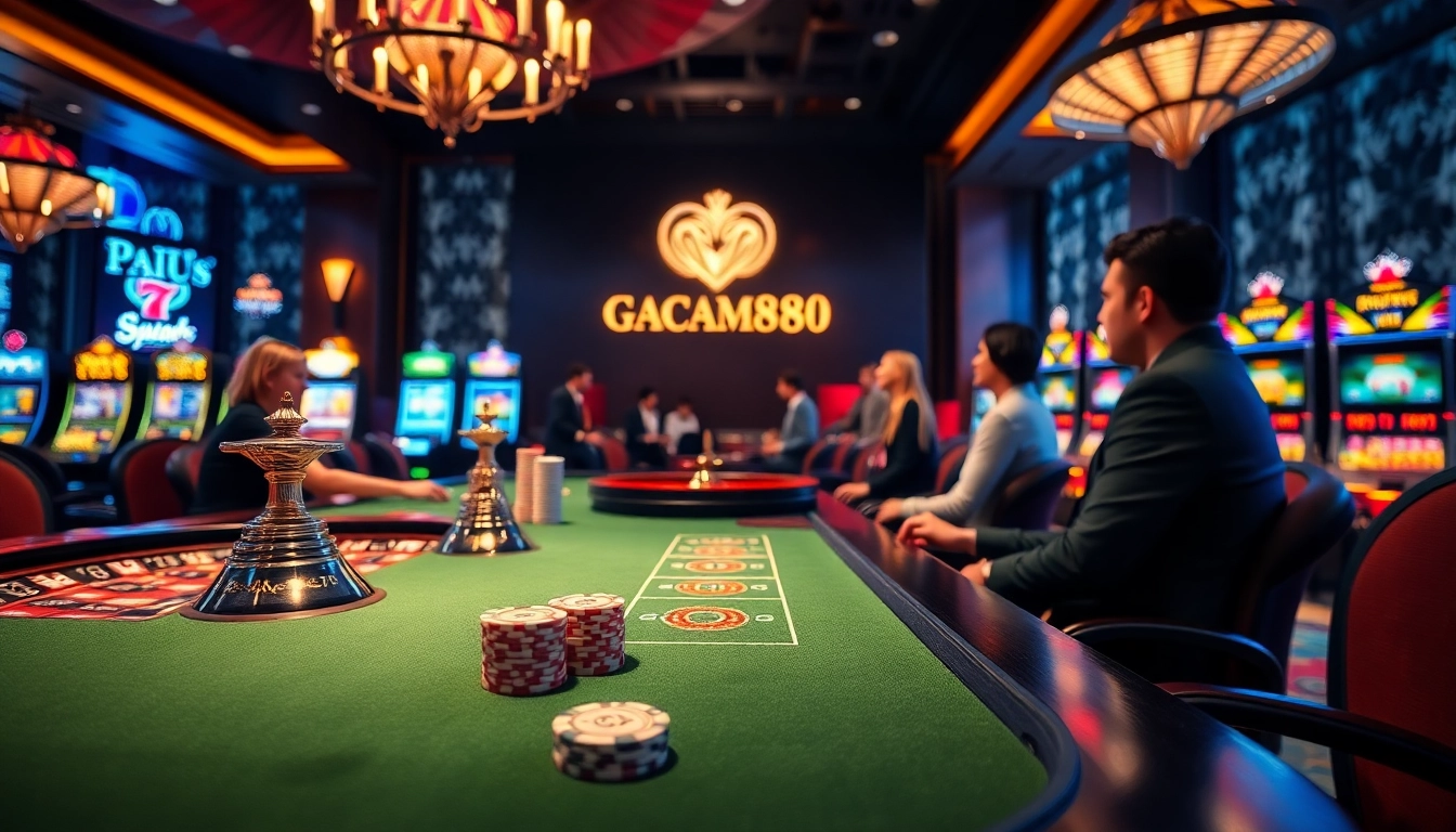 GACAM888 players enjoying an exciting online casino experience with vibrant games and high-stakes action.