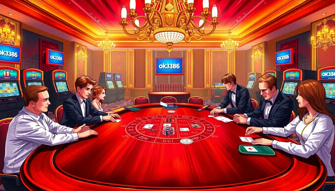 Thrilling casino gaming experience at ok8386 with vibrant blackjack tables and engaged players.
