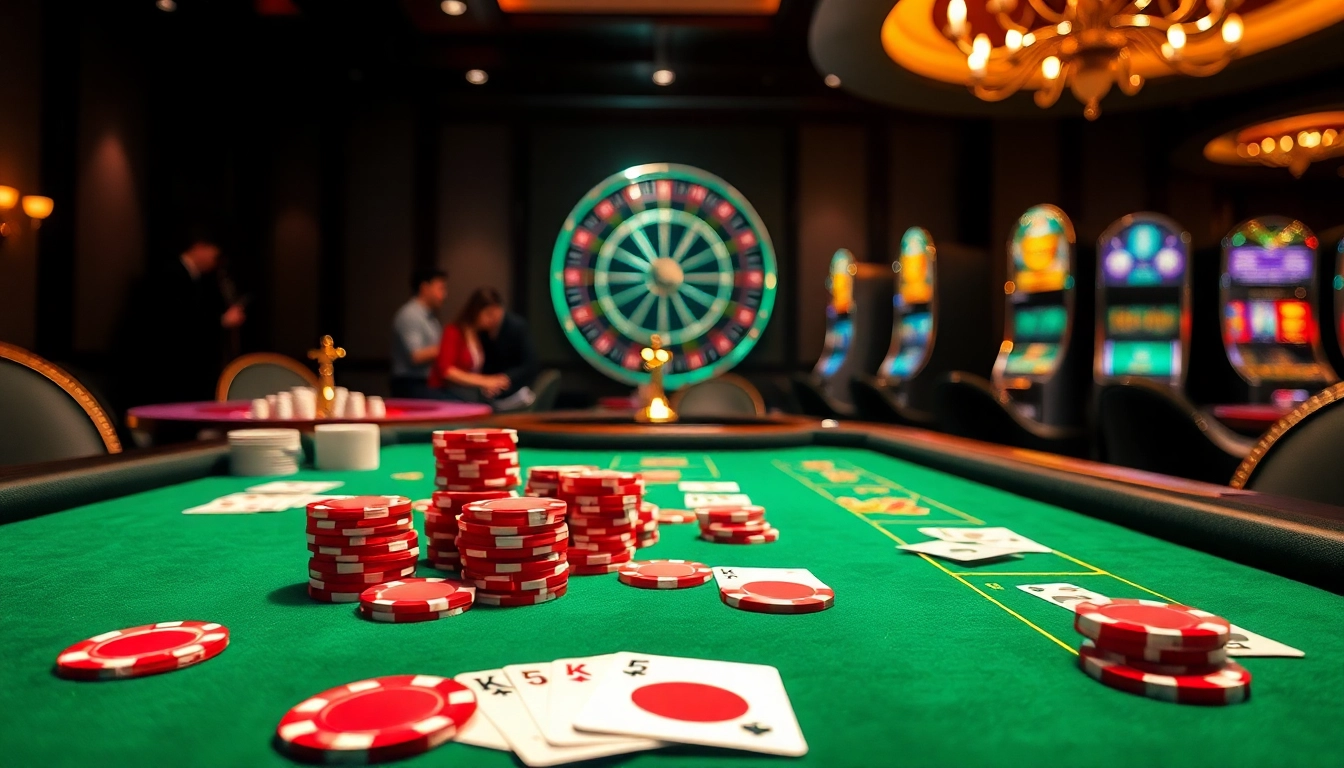 Engaging scene of KK55 poker chips and cards at a luxury casino setting.
