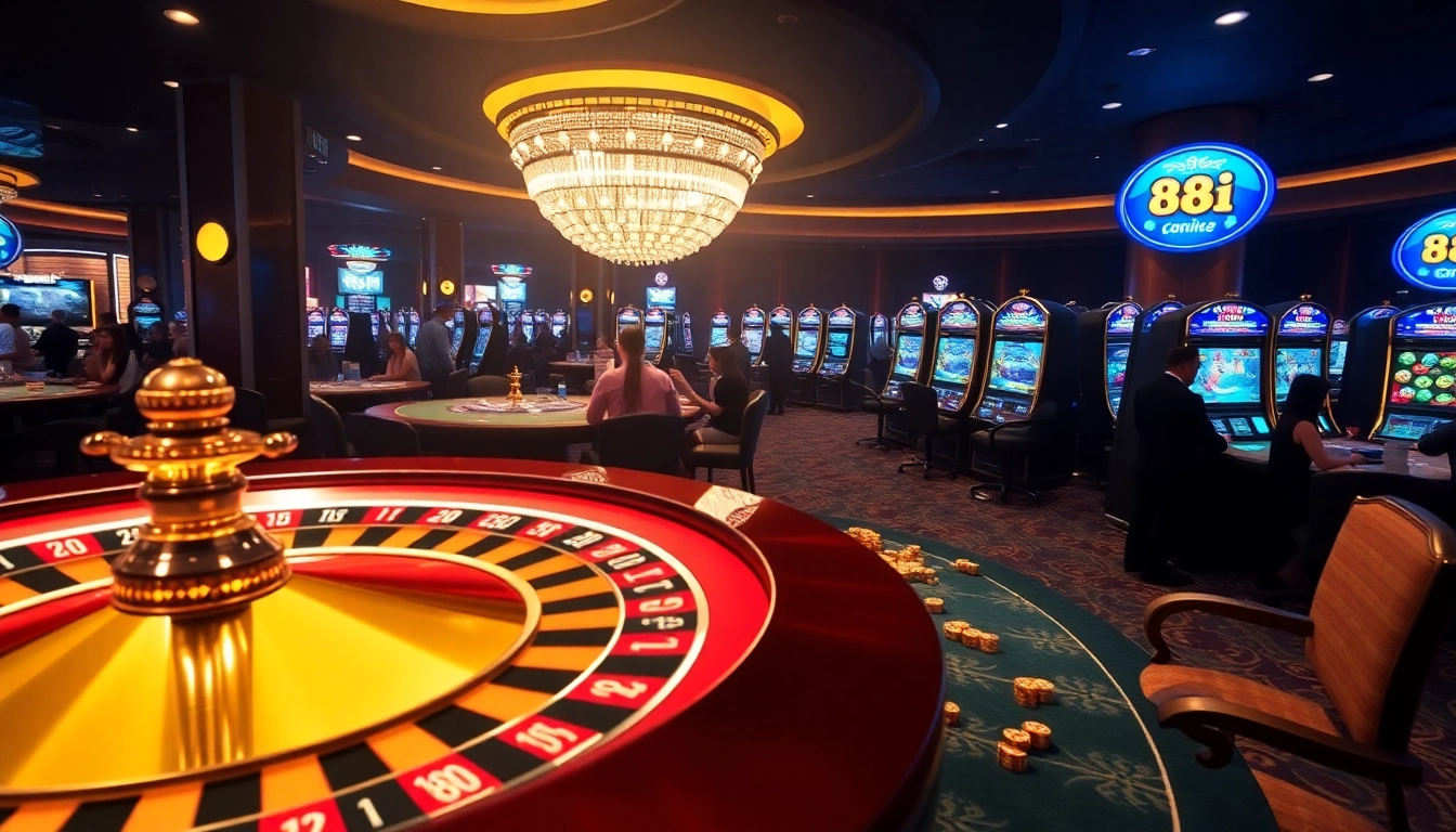 Experience the thrill of 88i game at a bustling casino with vibrant slot machines and elegant tables.