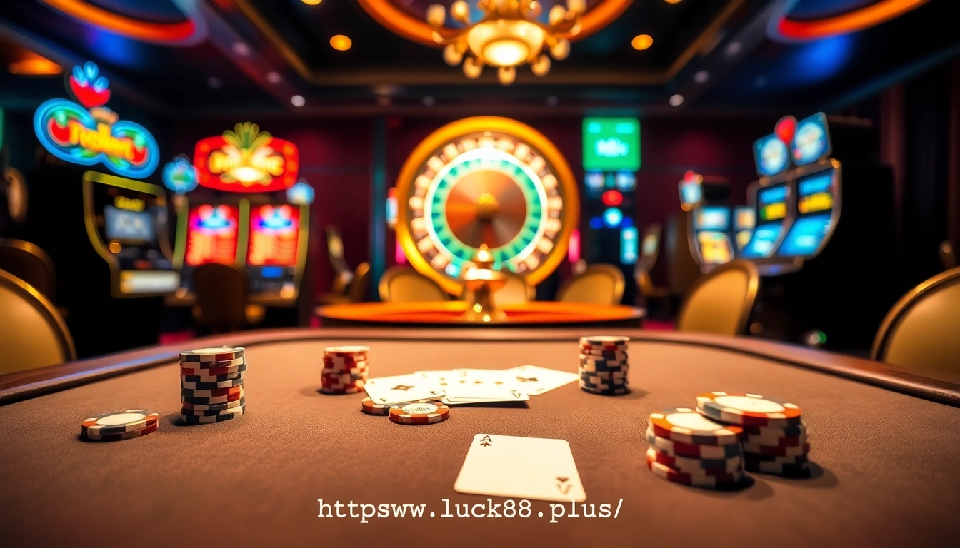 Experience thrilling gameplay at https://luck8.plus/ with vibrant poker tables and roulette wheels.
