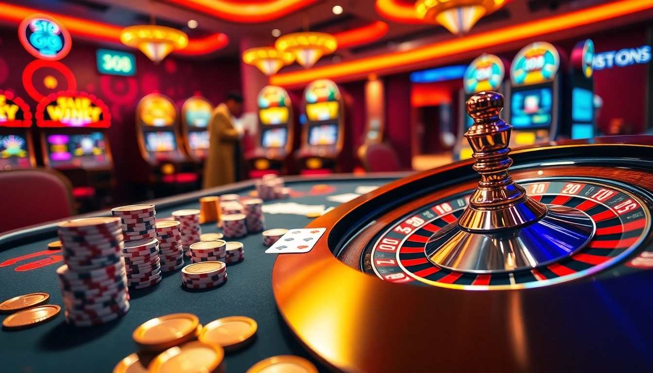 Go88 players enjoying a thrilling moment at a luxurious casino table with high-stakes poker.