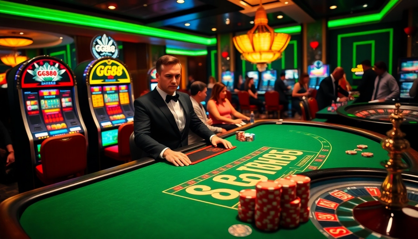 Experience a thrilling GG88 blackjack game with professional dealers and vibrant slot machines.