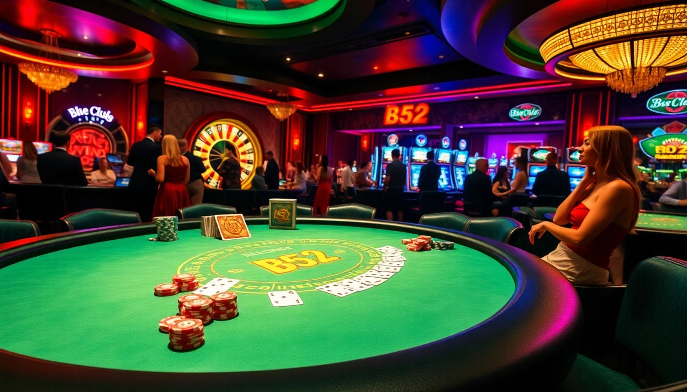 Experience the excitement of the B52 Club with poker and casino games in a vibrant setting.