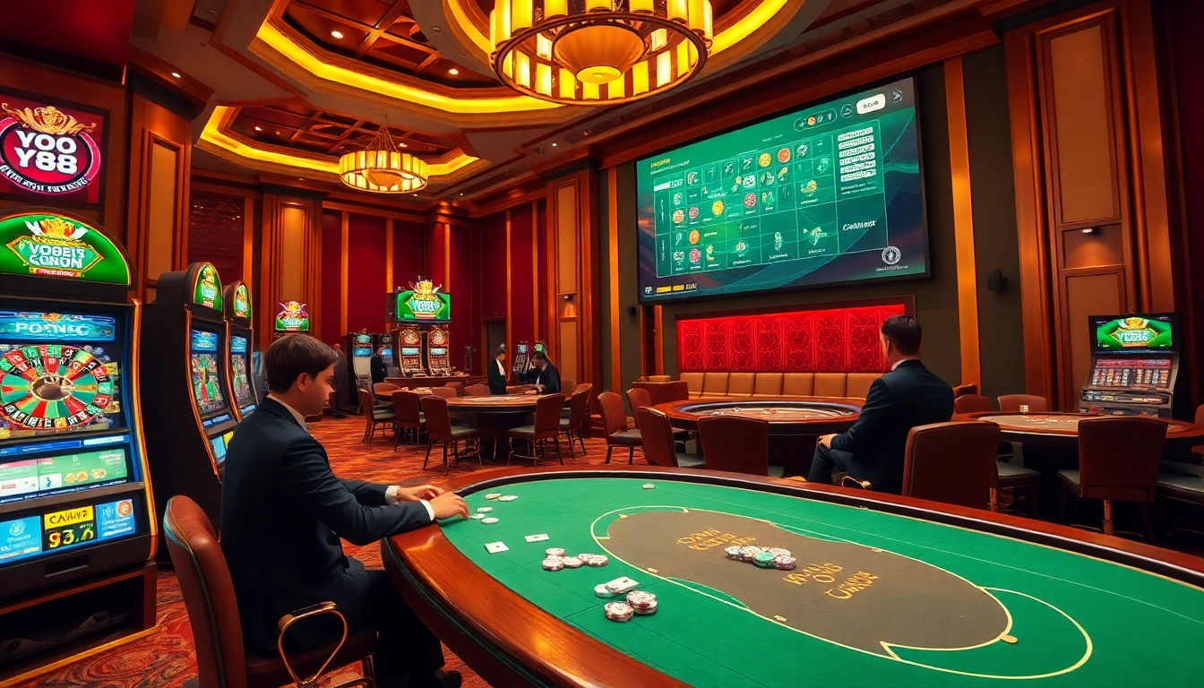 Experience thrilling gameplay at https://yo88.cash/ with vibrant casino tables and excited players.