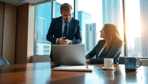 Headhunter Schweiz berät Klient in einem modernen Büro mit natürlichem Licht.