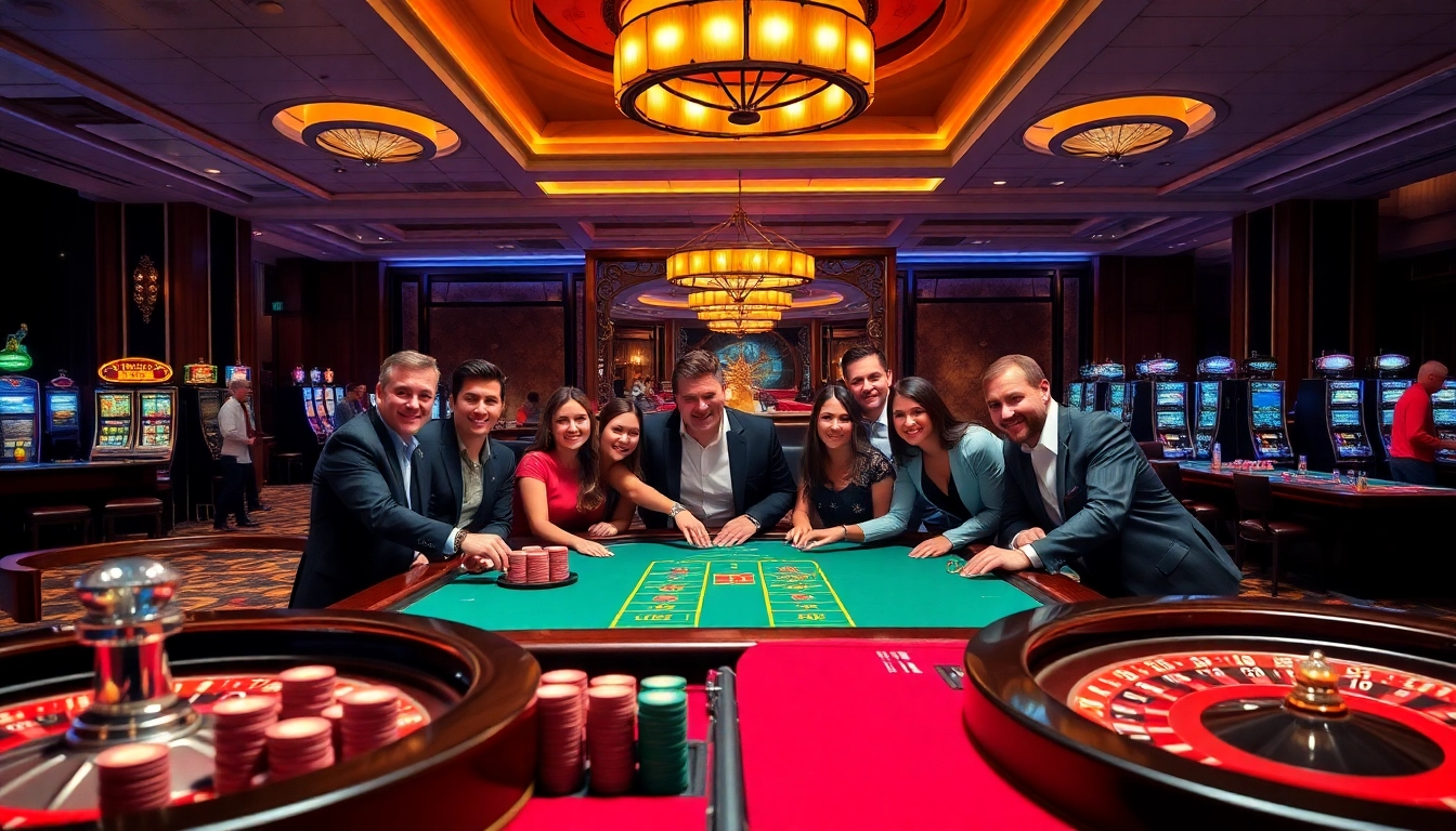 Winning moment at https://b52club.forum/ with players cheering at casino tables.