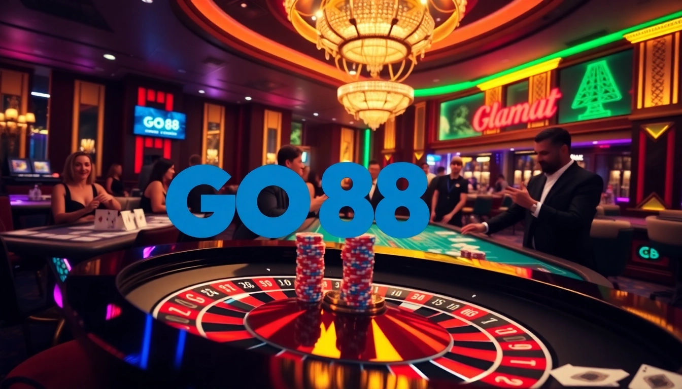 Players enjoying a thrilling game at the GO88 casino, showcasing excitement and vibrant atmosphere.