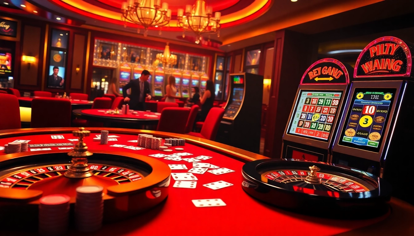 Engaged players enjoying a vibrant casino scene at 789win club, featuring poker chips and a roulette wheel.