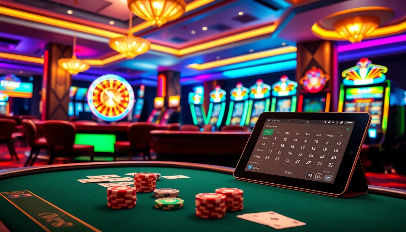 Bet on kèo nhà cái trực tiếp amid a vibrant casino scene with poker tables and dynamic odds.