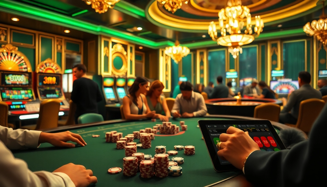 Engaging scene of players at a poker table, highlighting sao789 gaming excitement and action.
