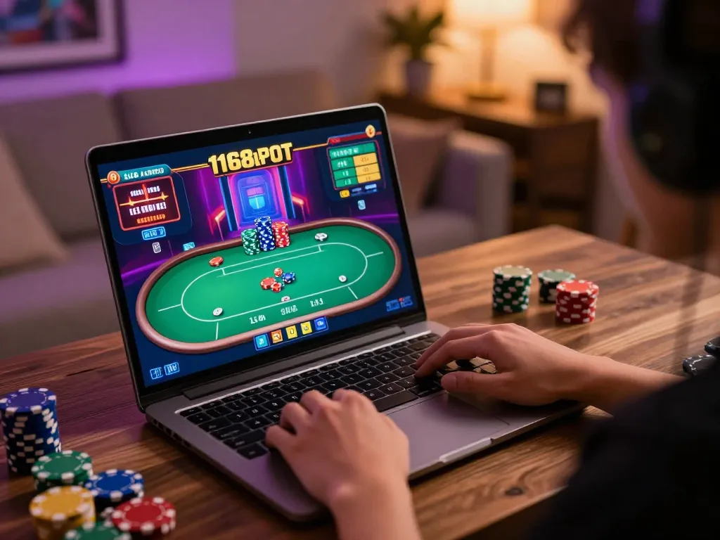 Engaging gameplay on f168slot with vibrant graphics during a cozy home gaming session.