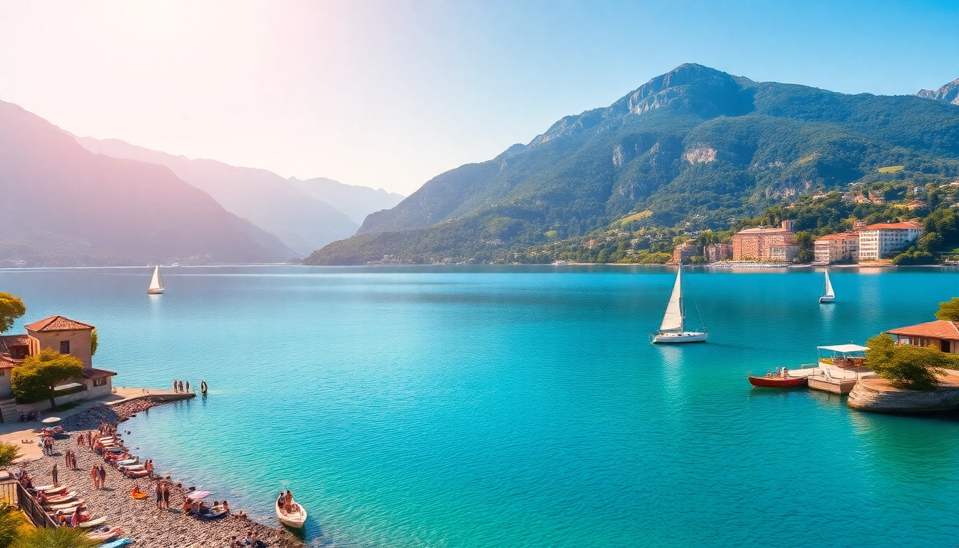 Urlaub am Gardasee: kristallklares Wasser, fröhliche Touristen, lebendige Landschaften in Italien.