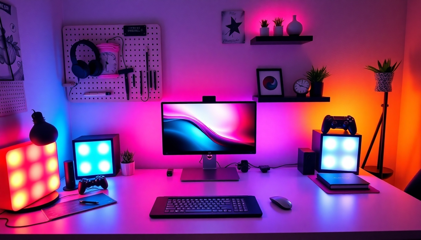 Nanoleaf Block Test: Innovative RGB light setup in a modern workspace.