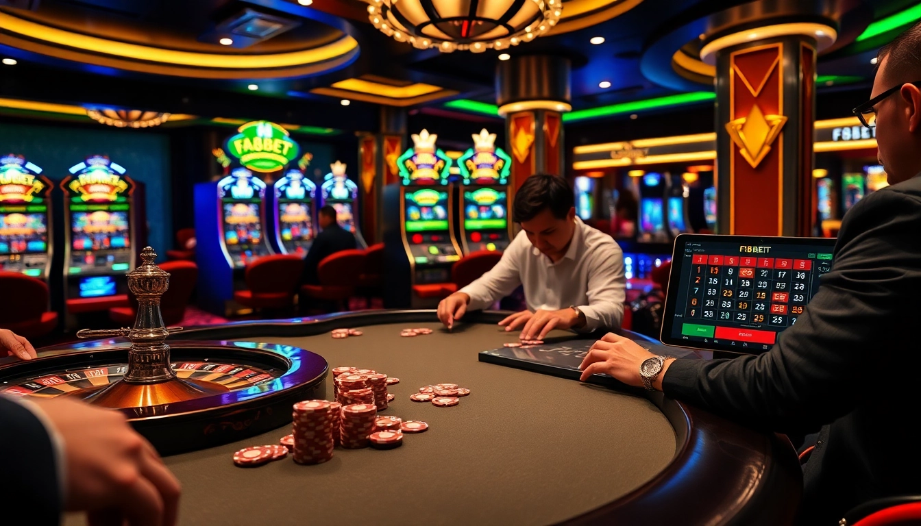 Players betting fiercely at F8BET's high-stakes poker table in a luxurious casino setting.