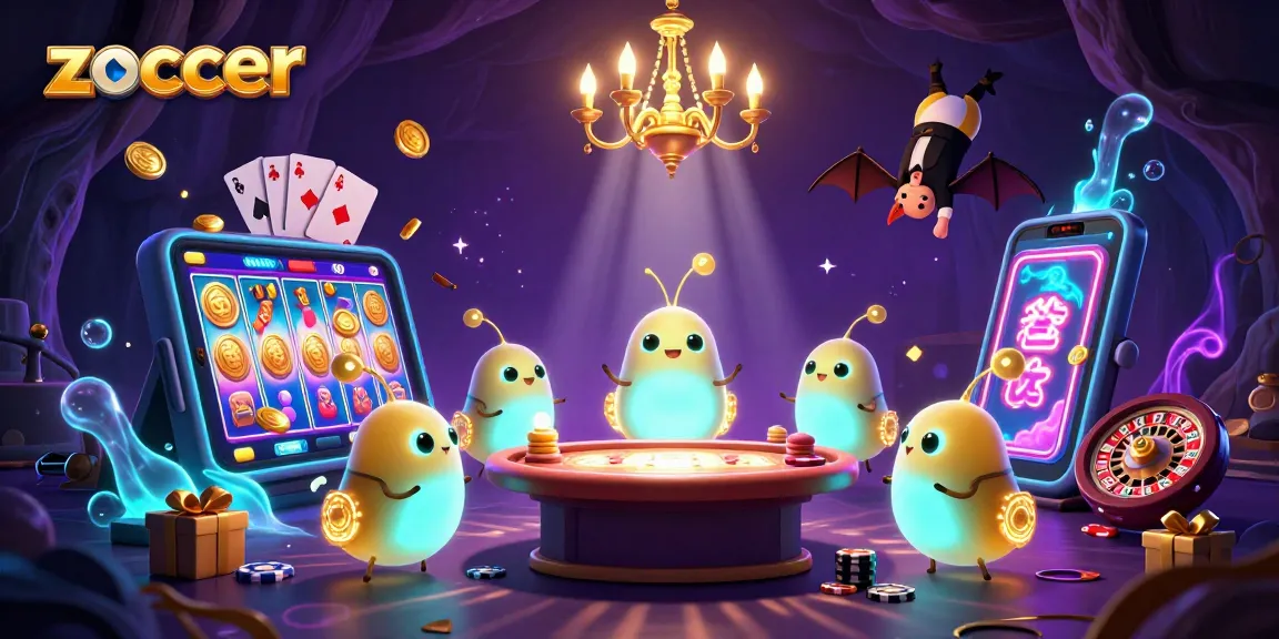Zoccer casino scene with glowworms and a bat dealer lighting up the table for thrilling gameplay.